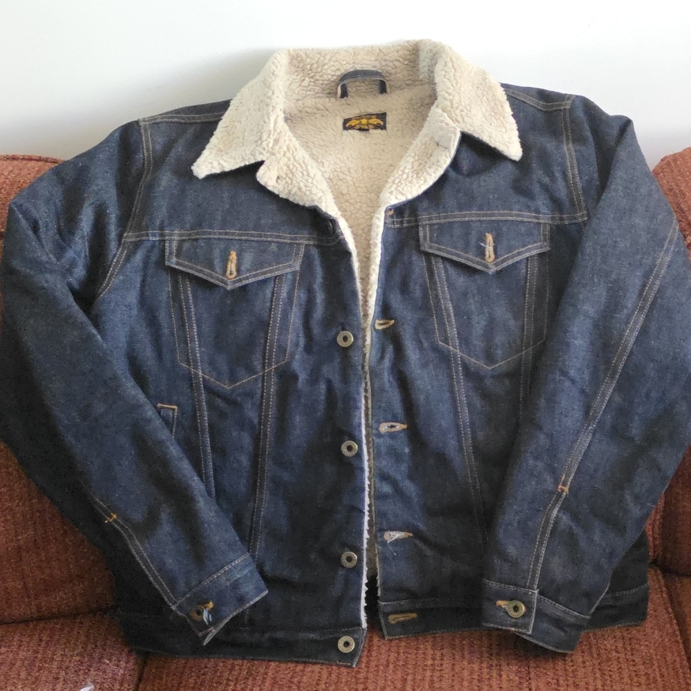 Brave Star × deadstock Cone Mills selvedge dark wash sherpa lined denim jacket